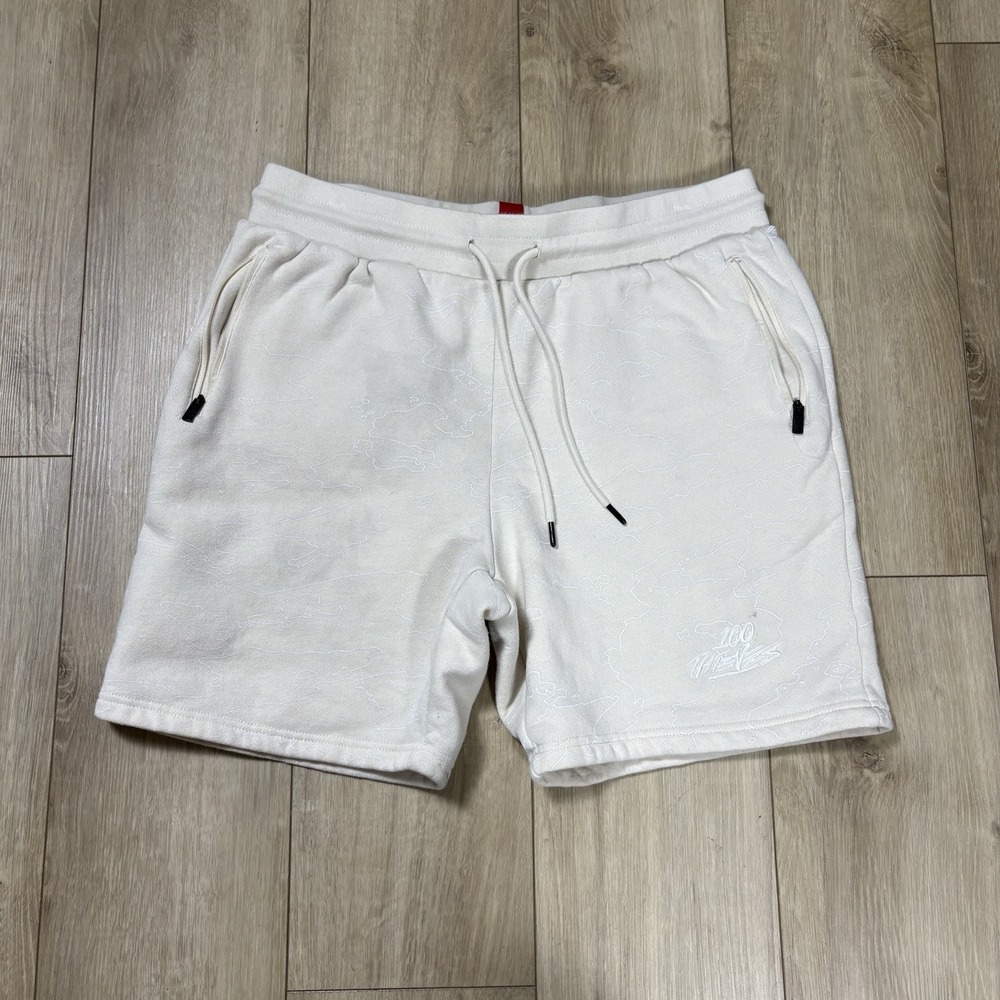 100 Thieves‎ Shorts Mens Large Beige Sweats Drawstring Elastic Waist Fleece Logo